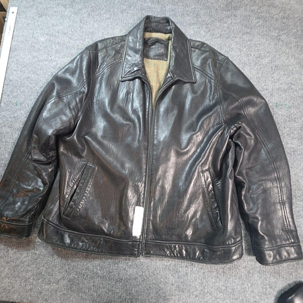 Calvin Klein Jacket Mens XL Black Leather Bomber Wool Lined Short Outdoor